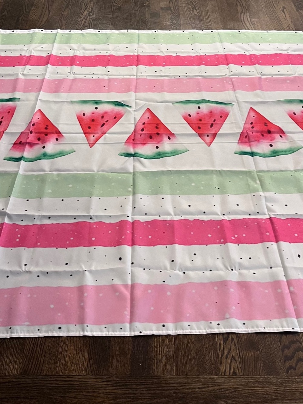 Manfei Cute Watermelon Shower Curtain - Pink & Green Watercolor Stripe (NIP)